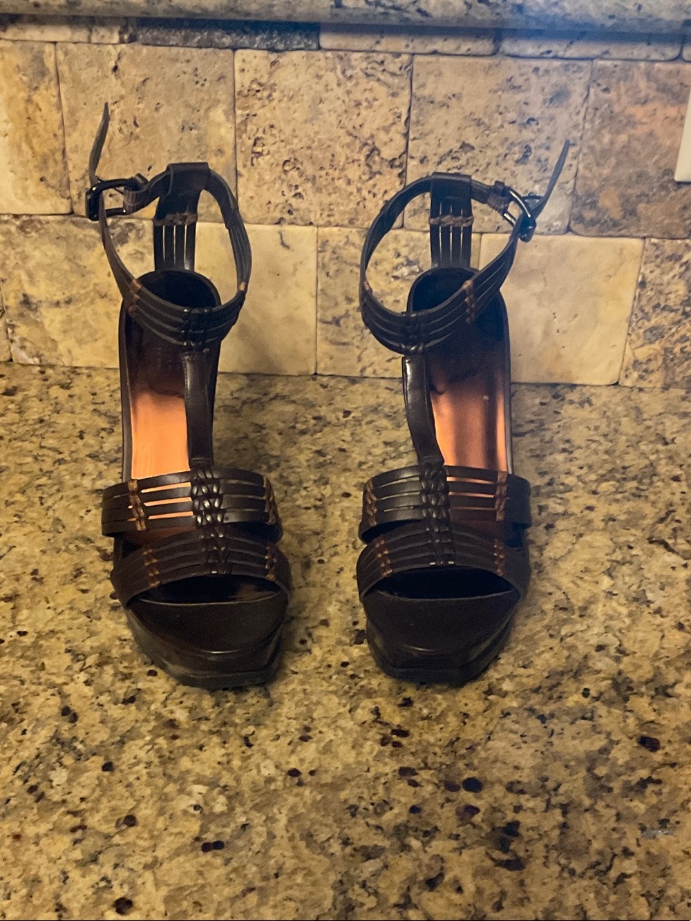 Guess Brown Strappy Platform Sandals